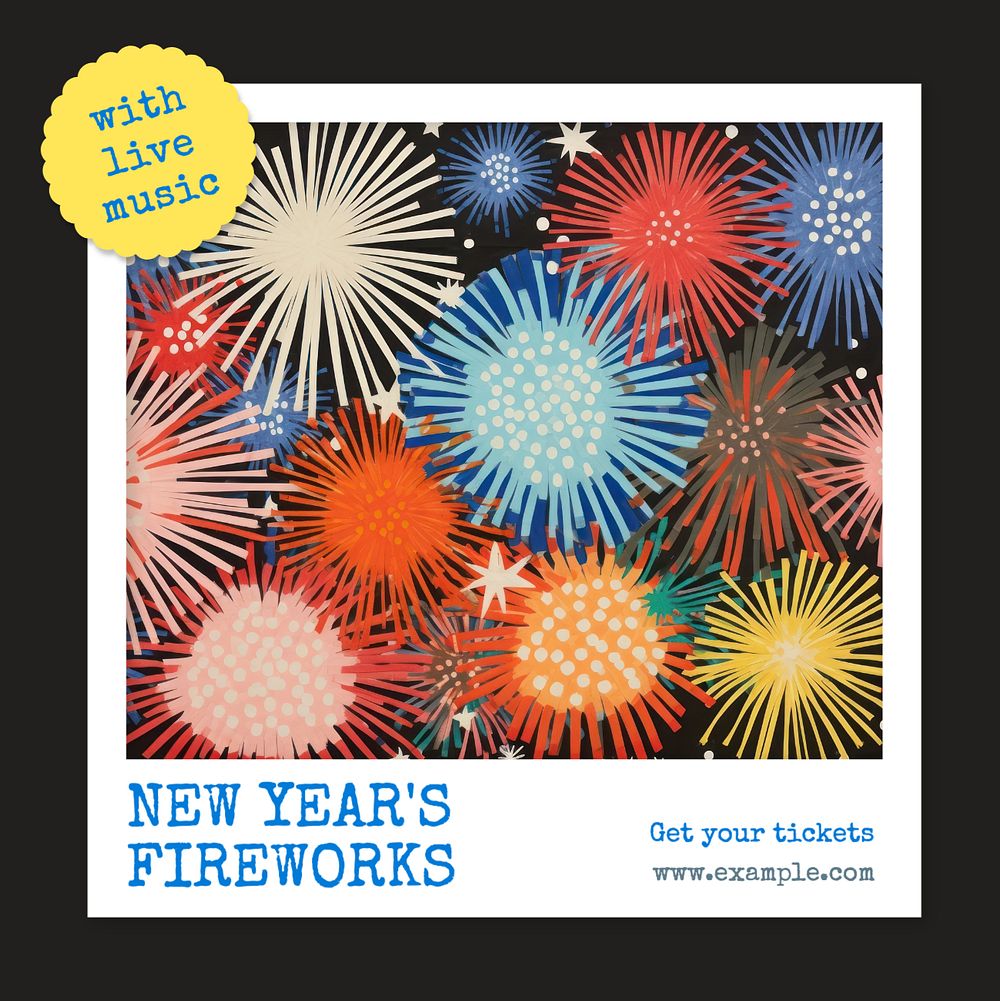 New Year's fireworks Instagram post template, editable text