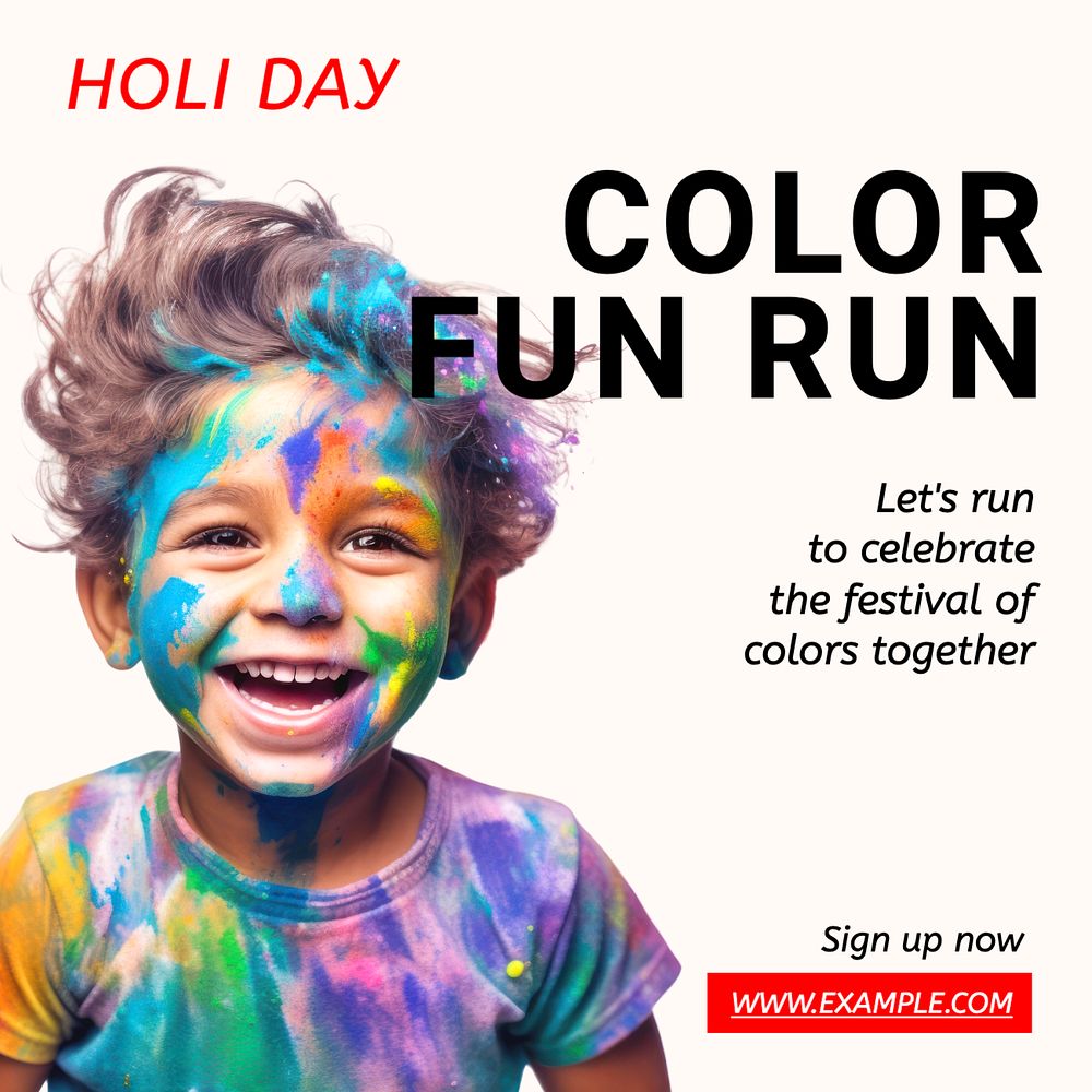 Holi day run Instagram post template, editable text