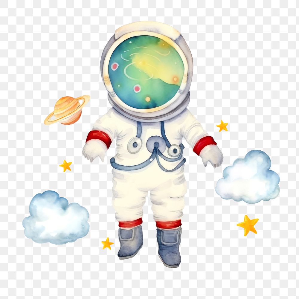 Floating astronaut png, watercolor illustration, editable remix