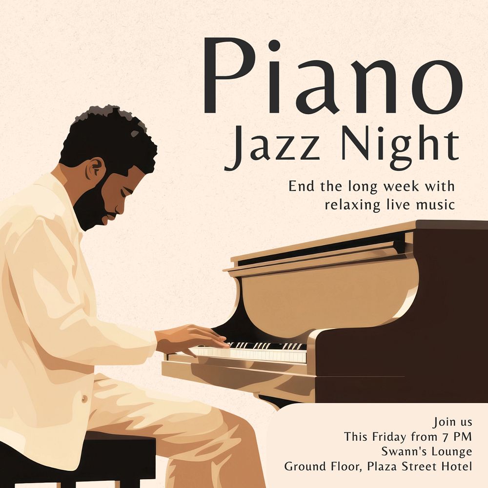 Piano jazz night Instagram post template, editable text