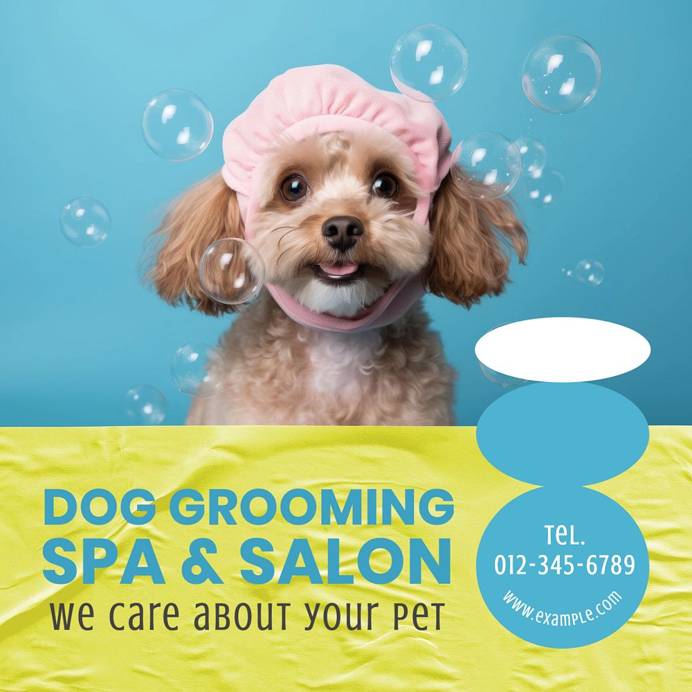 Dog grooming Instagram post template, editable text