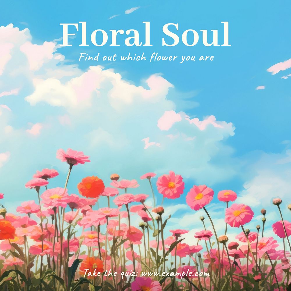 Floral soul quiz Instagram post template, editable text