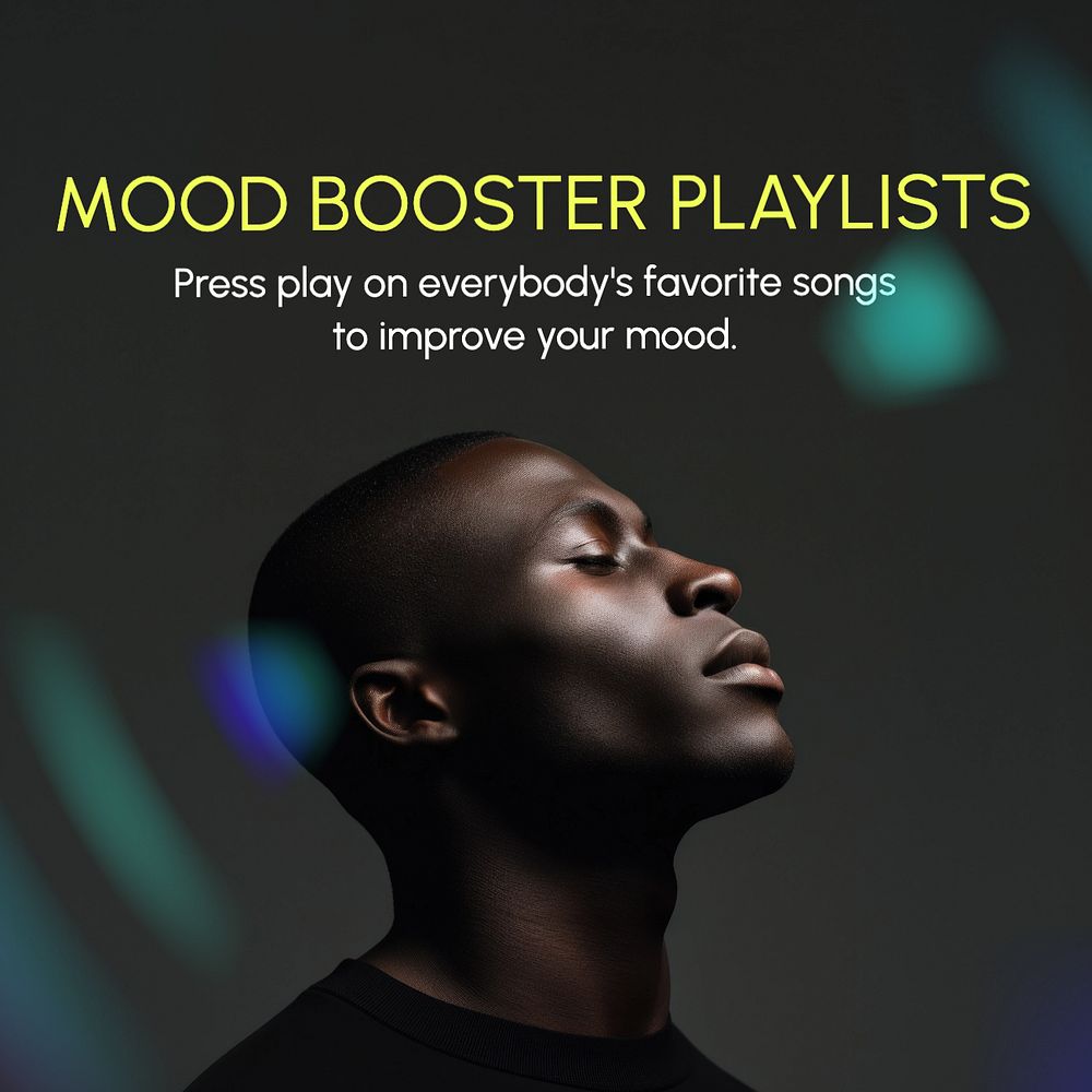 Mood booster playlist Instagram post template, editable text