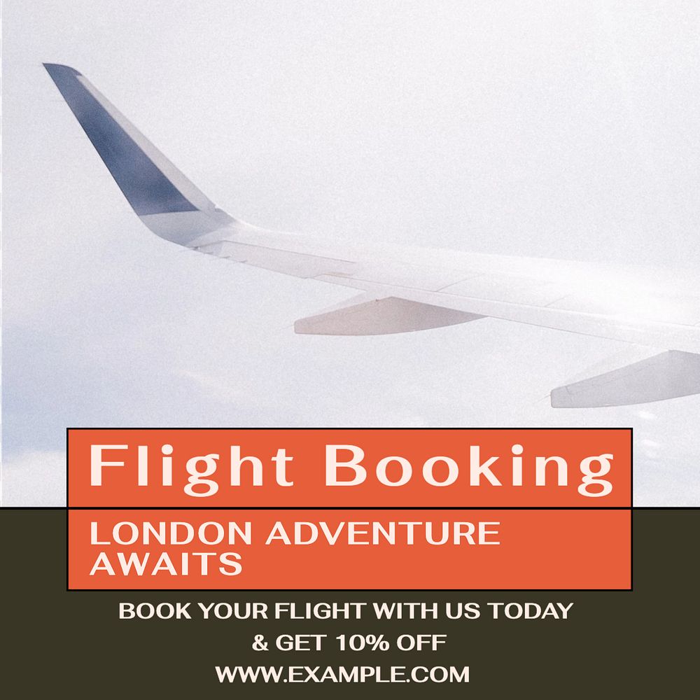 Flight booking Instagram post template, editable text