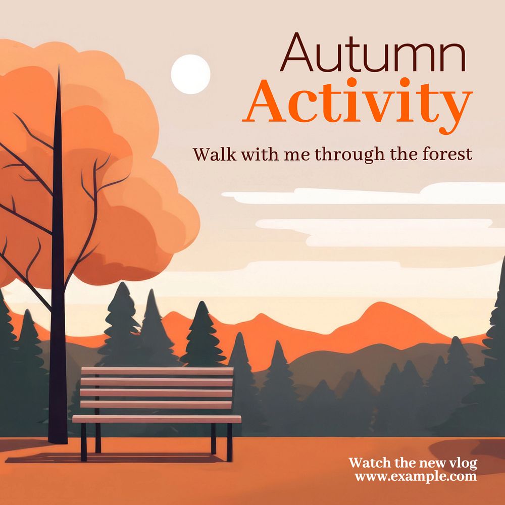 Autumn forest walk Instagram post template, editable text