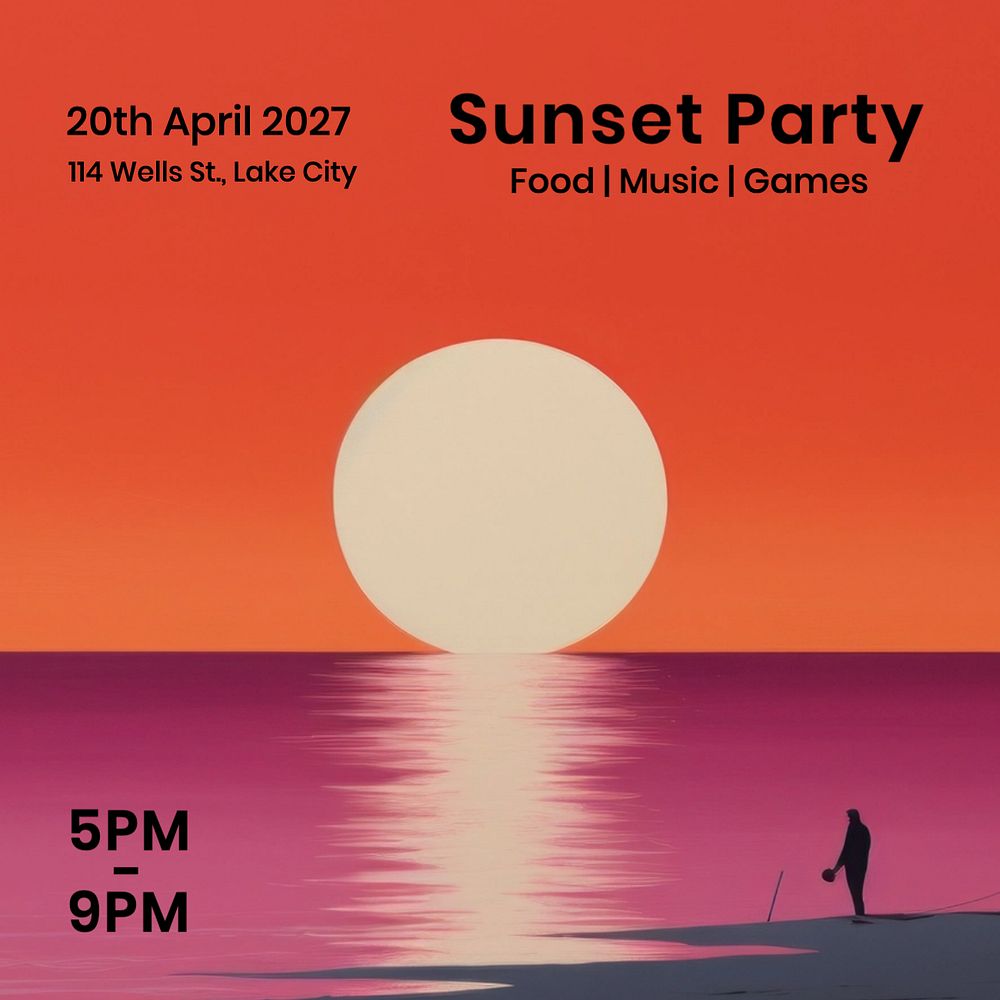 Sunset party Instagram post template, editable text