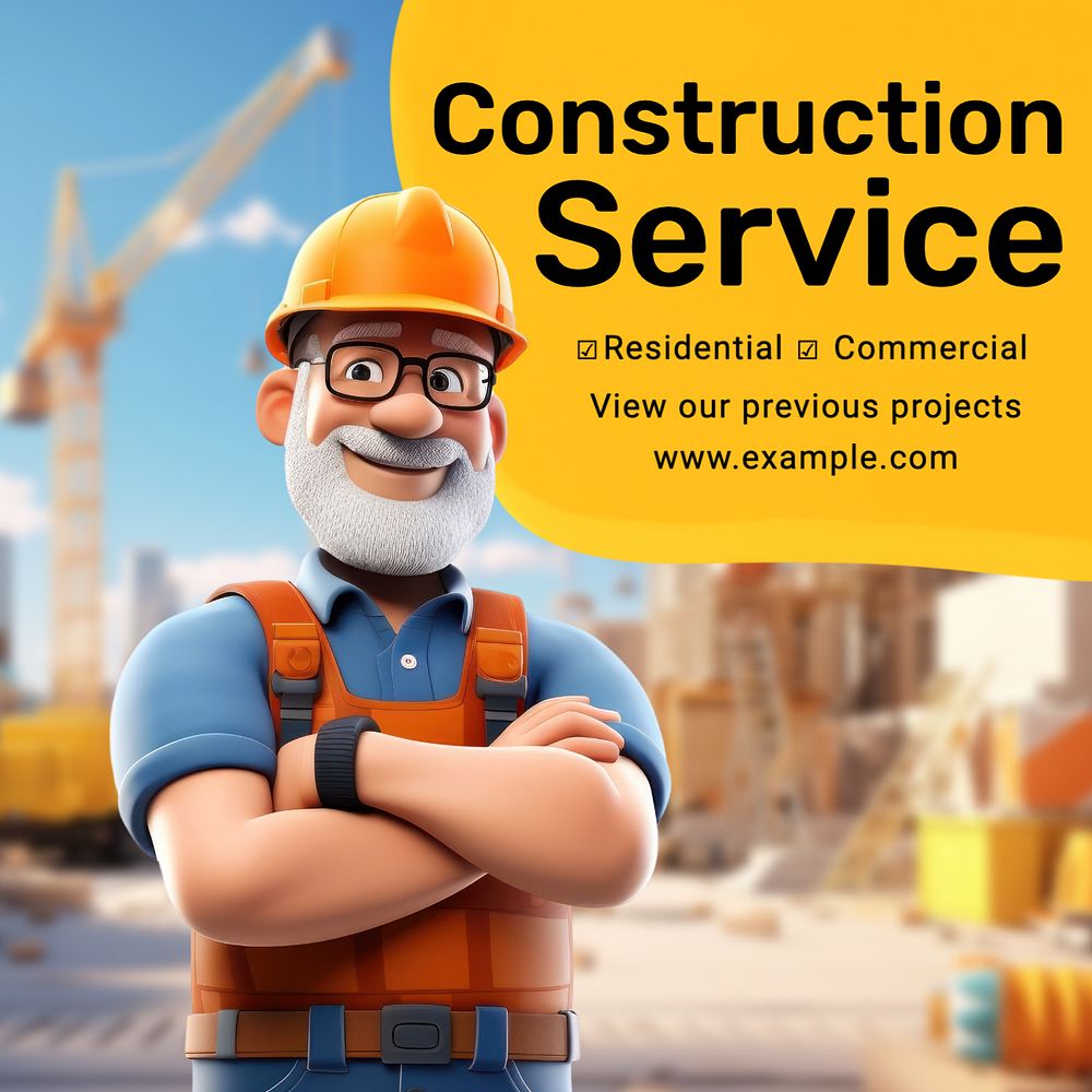 Construction service Instagram post template, editable text