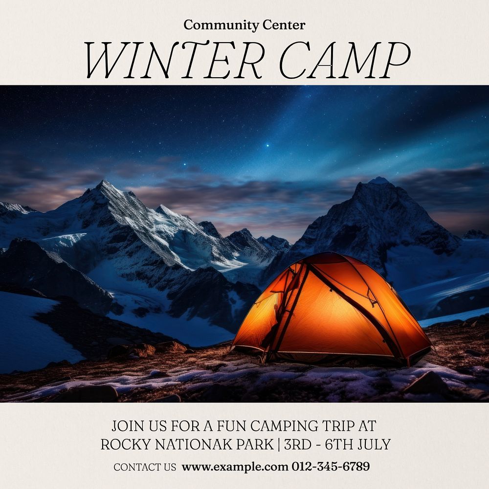 Winter camp Instagram post template, editable text