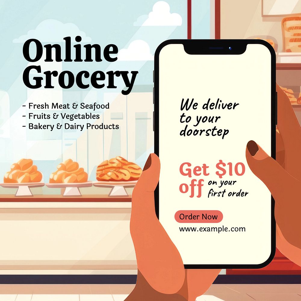 Online grocery Instagram post template, editable text