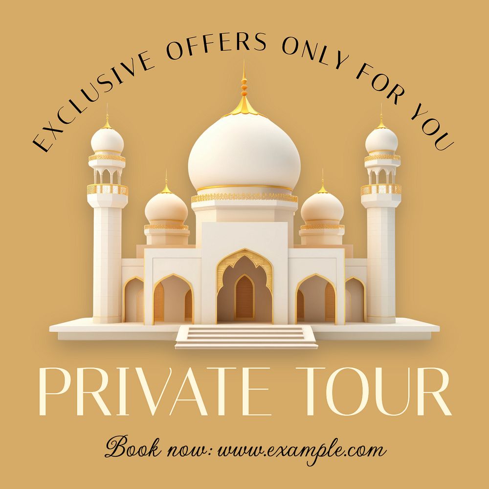 Private tour Instagram post template, editable text