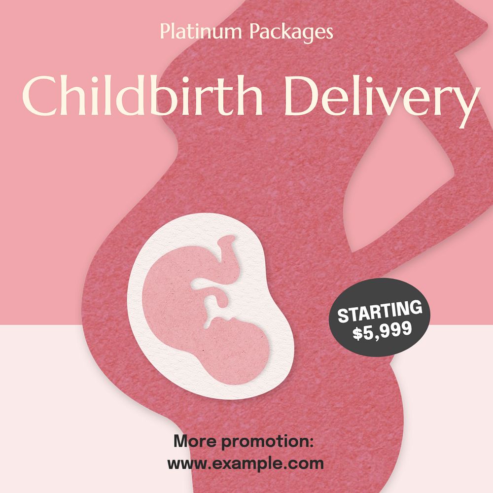 Childbirth delivery Instagram post template, editable text