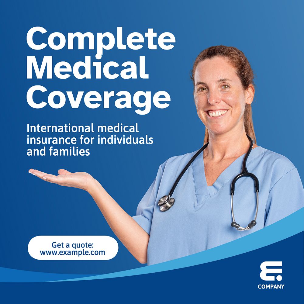 Medical insurance Instagram post template, editable text