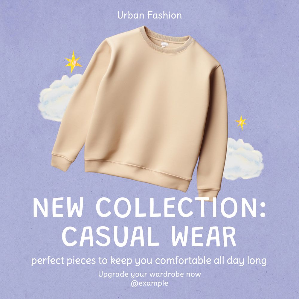 Casual wear fashion Instagram post template, editable text