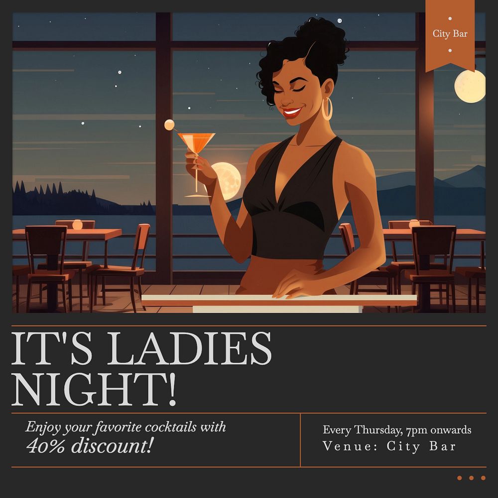 Ladies night Instagram post template, editable text