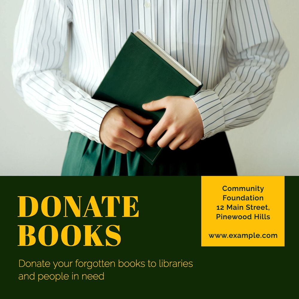 Book donation Instagram post template, editable text