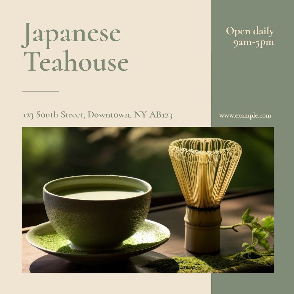 Japanese teahouse Instagram post template, editable text