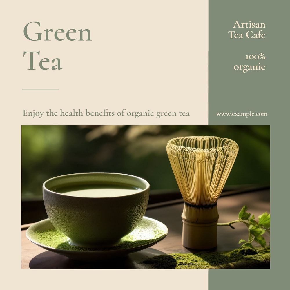 Green tea Instagram post template, editable text