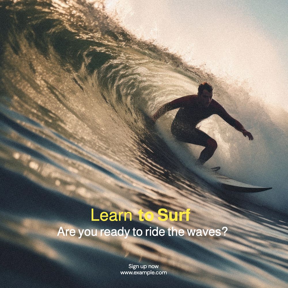 Learn surfing Instagram post template, editable text