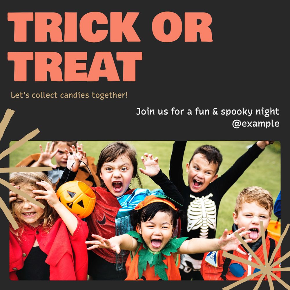 Trick or treat Instagram post template, editable text