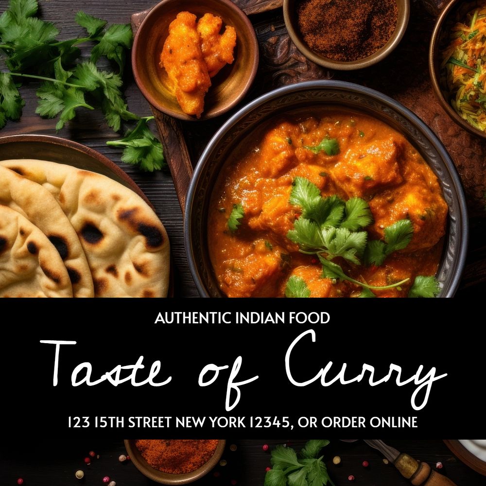 Indian restaurant Instagram post template, editable text