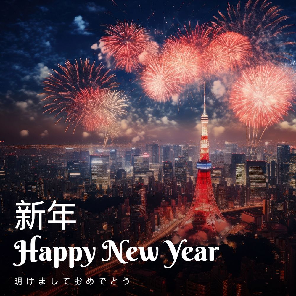 Japanese New Year Instagram post template, editable text