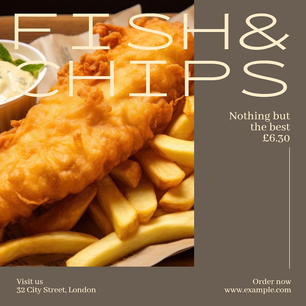 Fish and chips Instagram post template, editable text