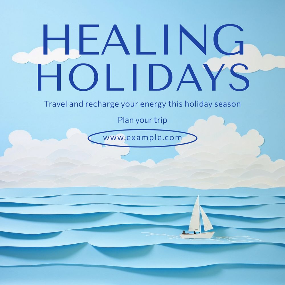 Healing holidays Instagram post template, editable text