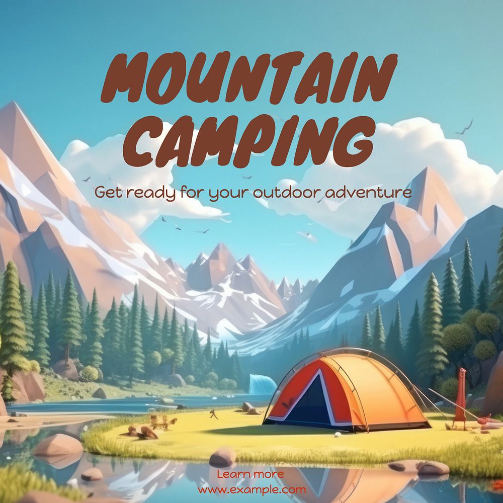 Mountain camping Instagram post template, editable text