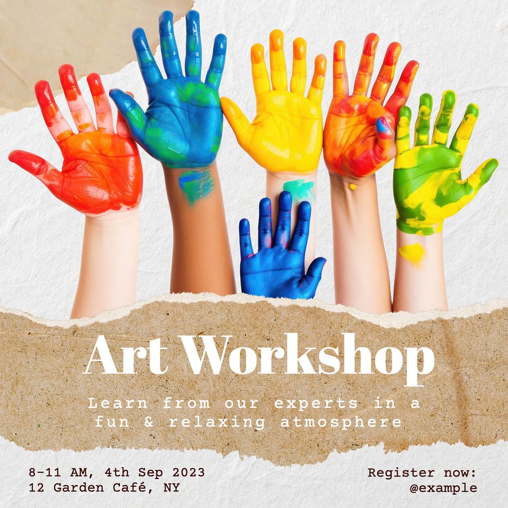 Art workshop Instagram post template, editable text