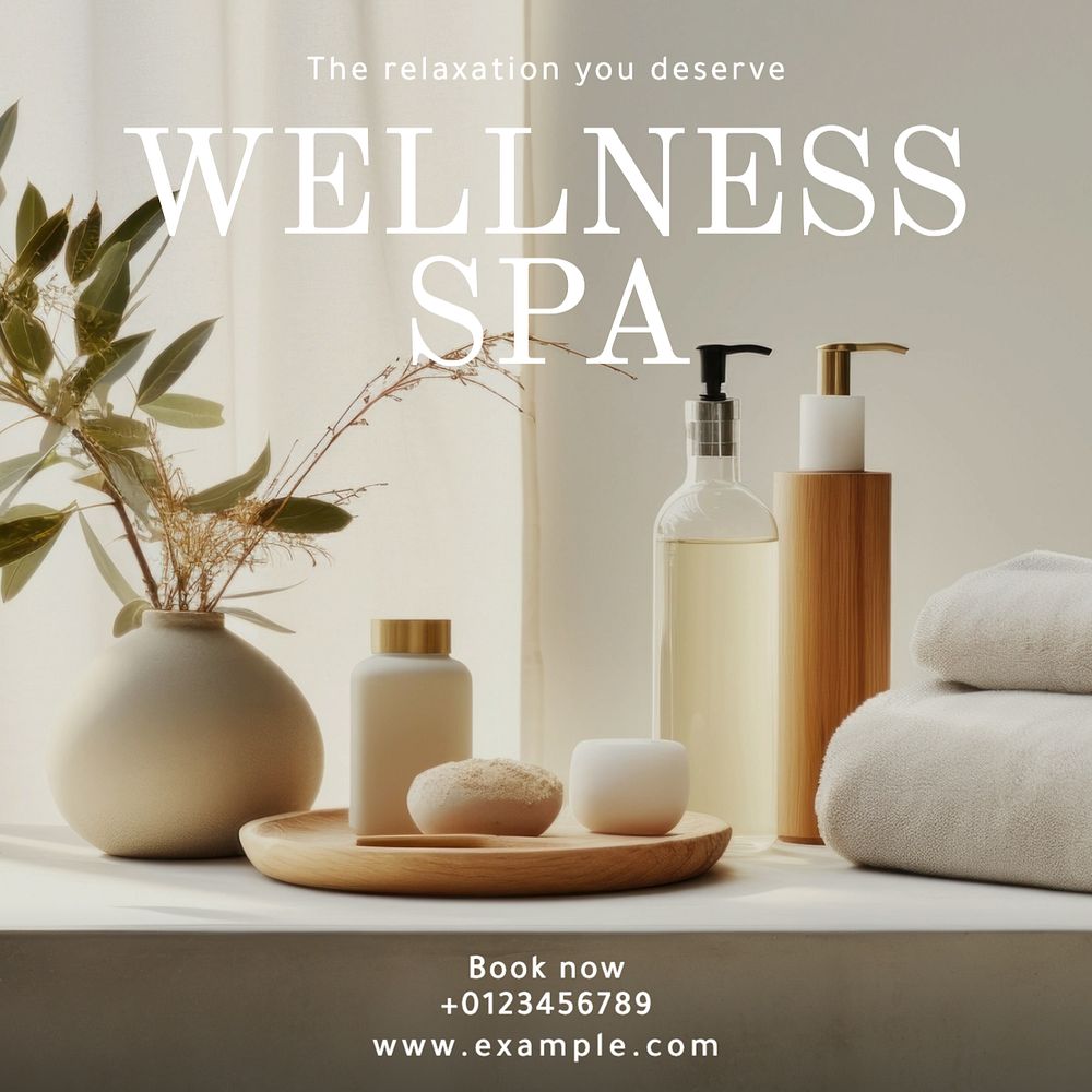 Wellness spa Instagram post template, editable text