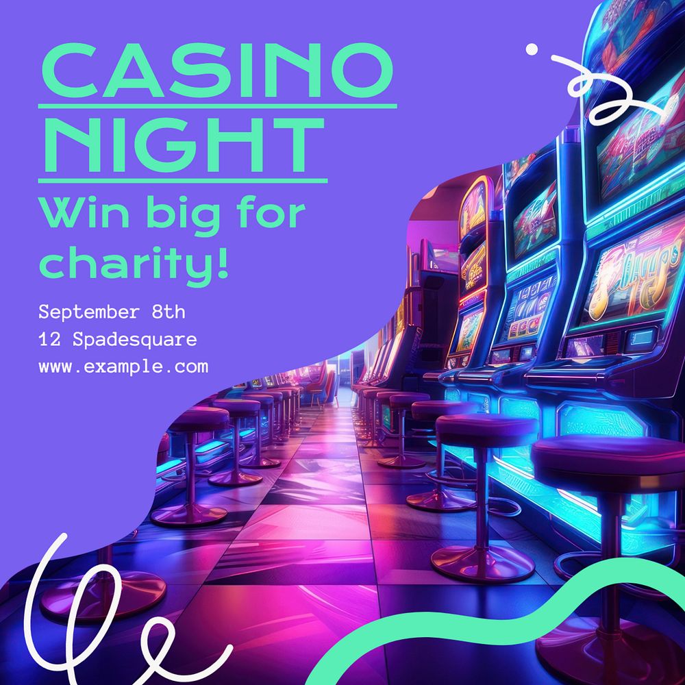 Charity casino night Instagram post template, editable text