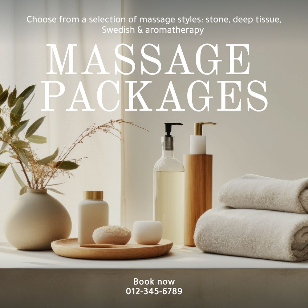 Massage packages Instagram post template, editable text