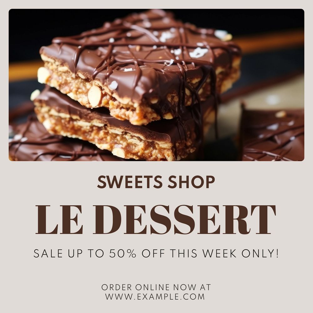 Sweet shop Instagram post template, editable text