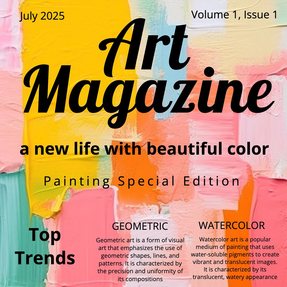 Art magazine Instagram post template, editable text