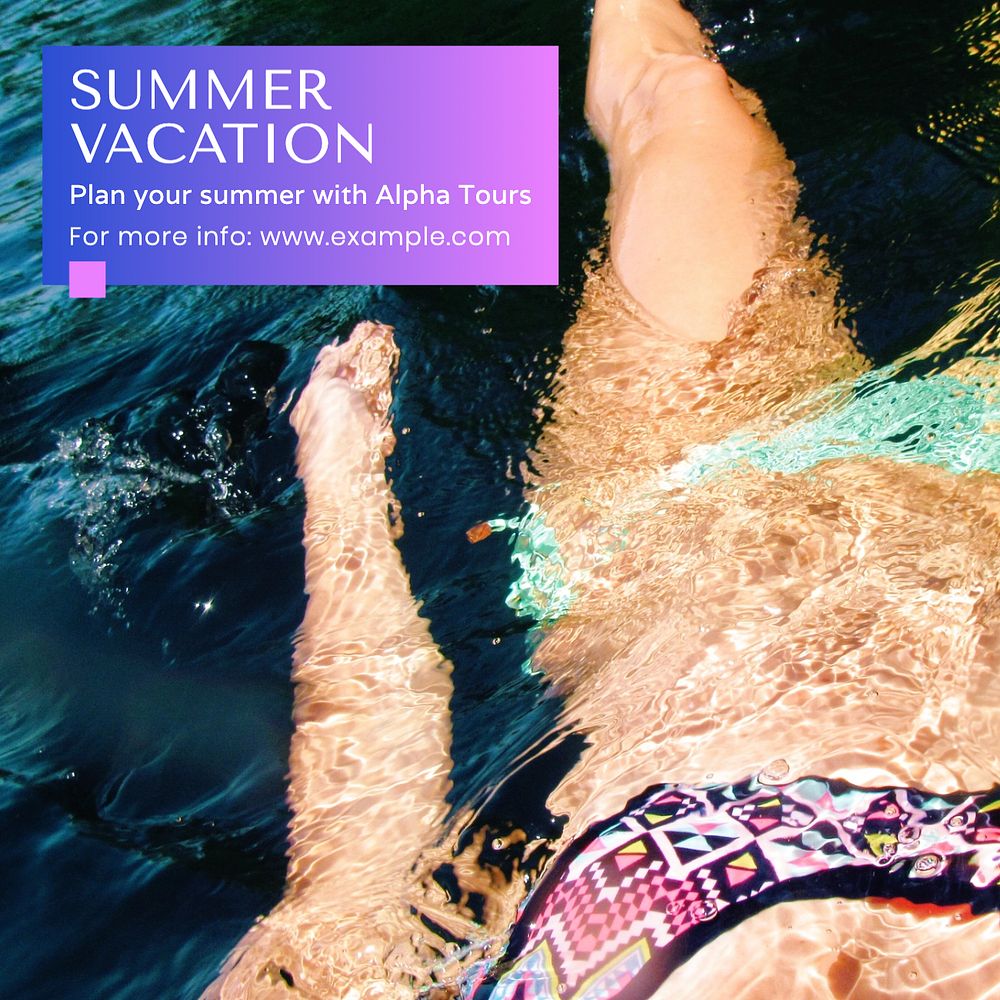 Summer vacation Instagram post template, editable text