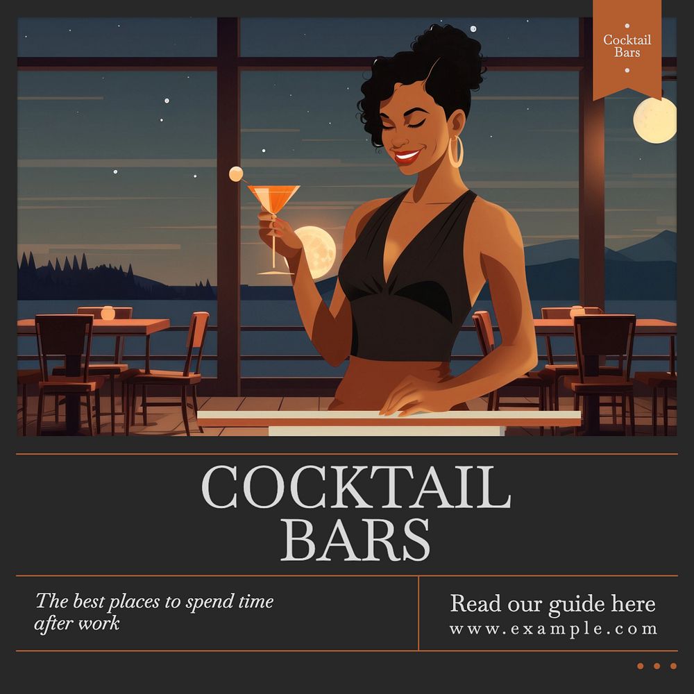 Cocktail bar Instagram post template, editable text