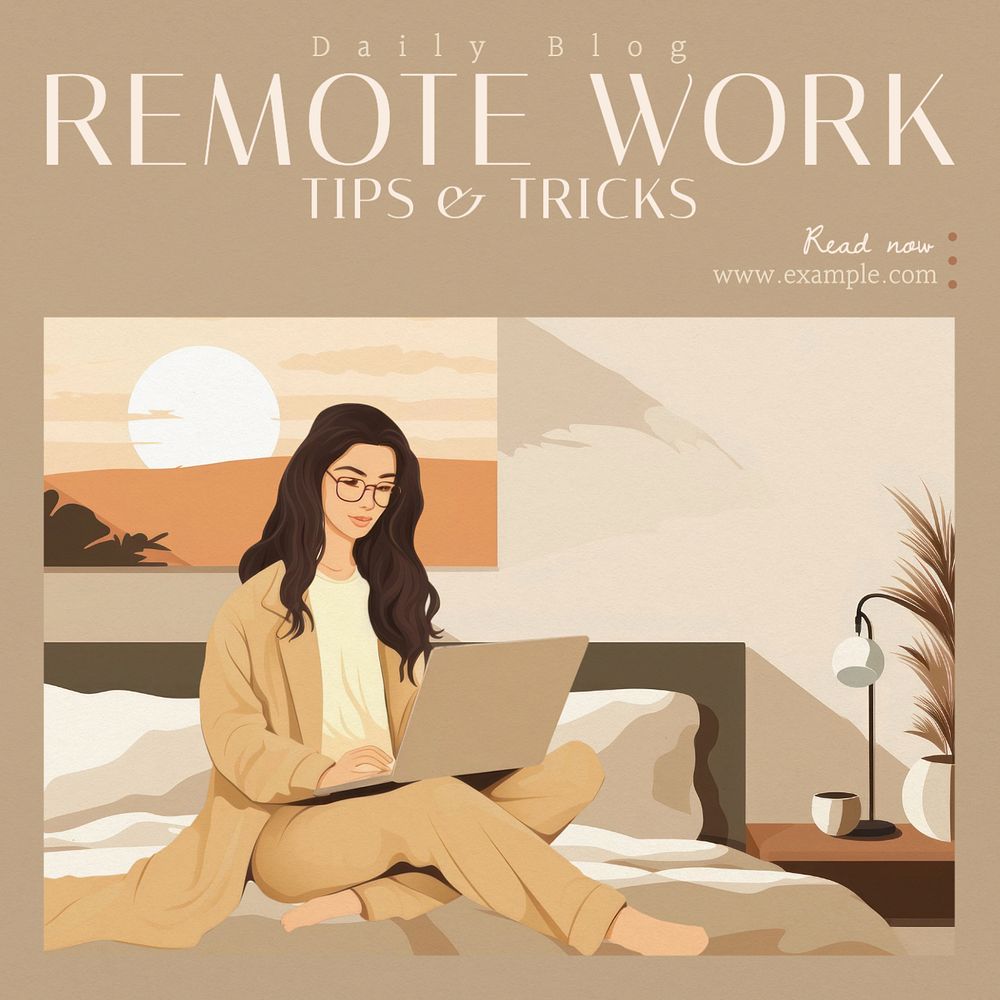 Remote work tips Instagram post template, editable text