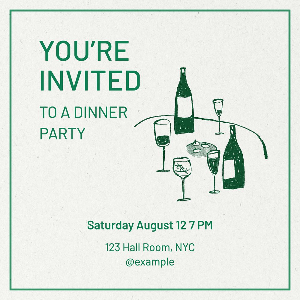 Dinner party Instagram post template, editable text