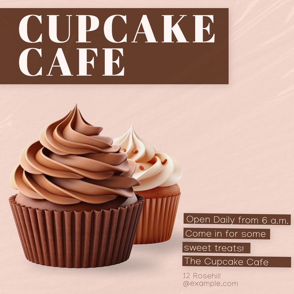 Cupcake cafe Instagram post template, editable text