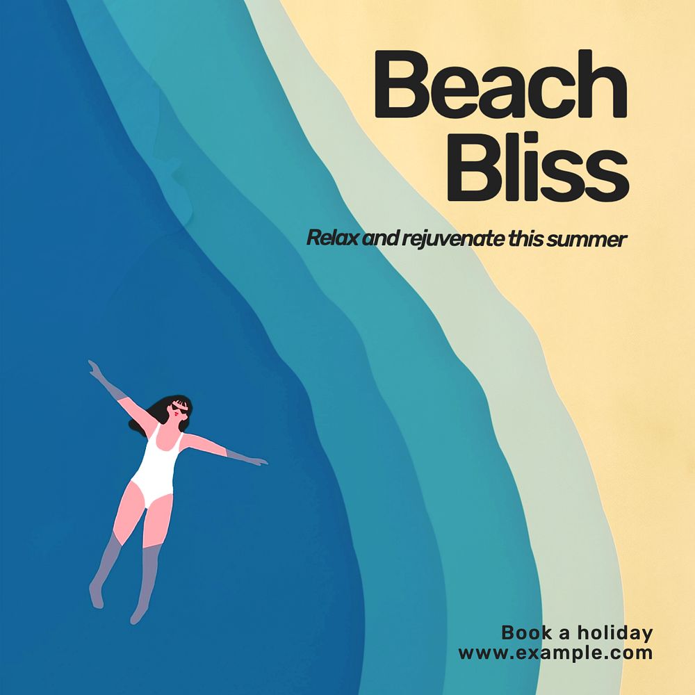 Beach holiday Instagram post template, editable text