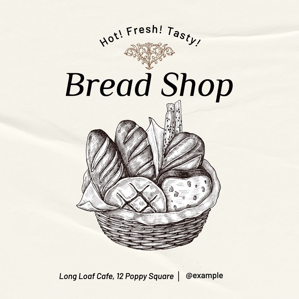 Bread shop Instagram post template, editable text