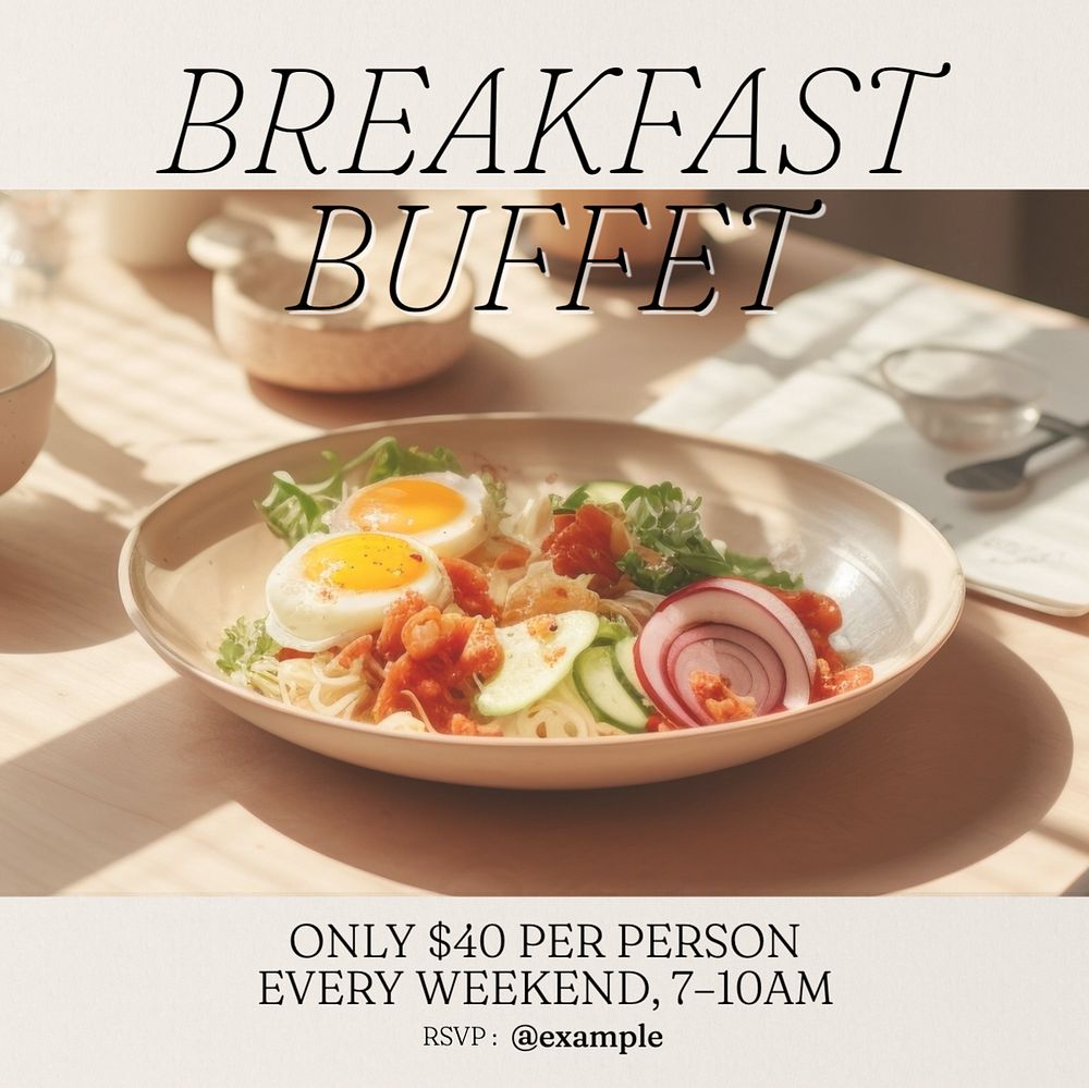 Breakfast buffet Instagram post template, editable text