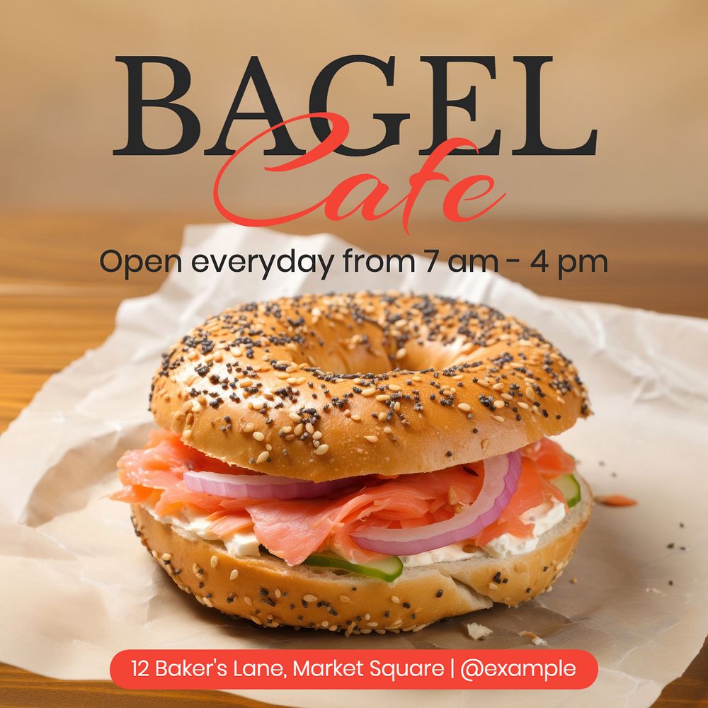 Bagel cafe Instagram post template, editable text