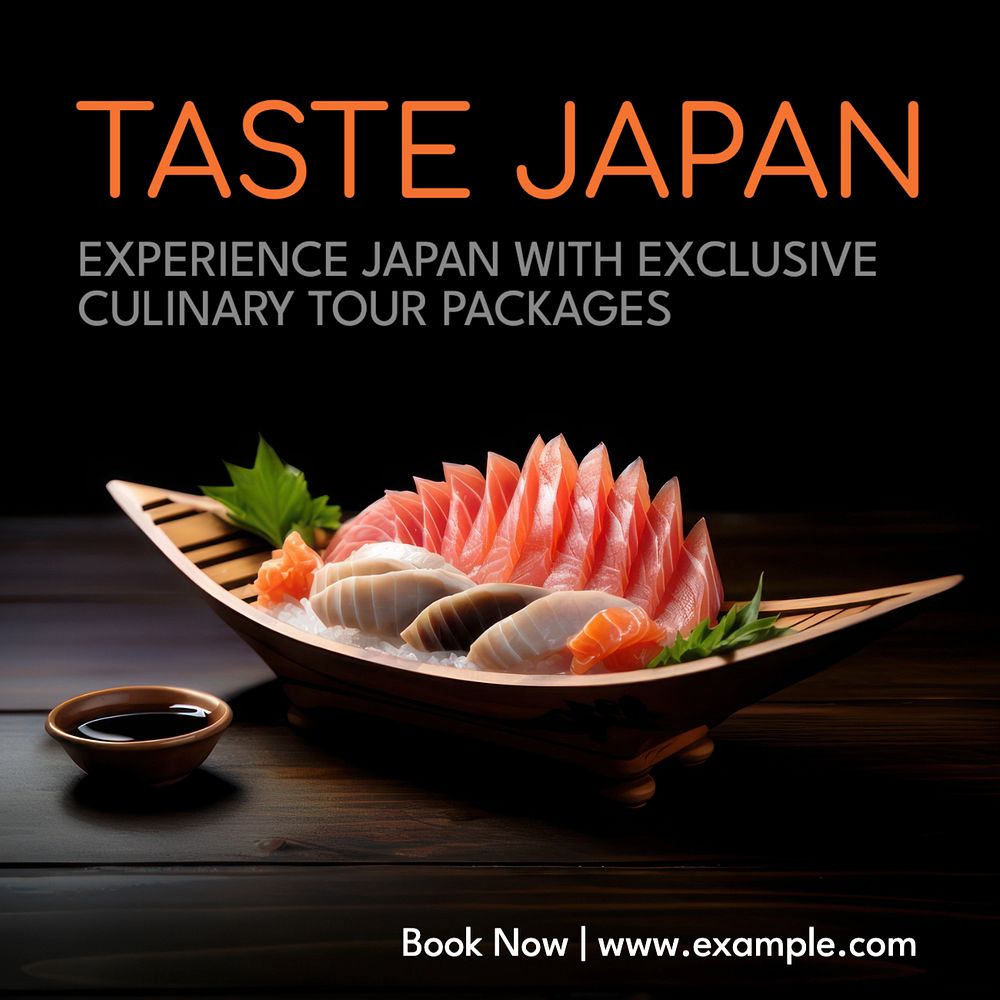 Japan tour package Instagram post template, editable text