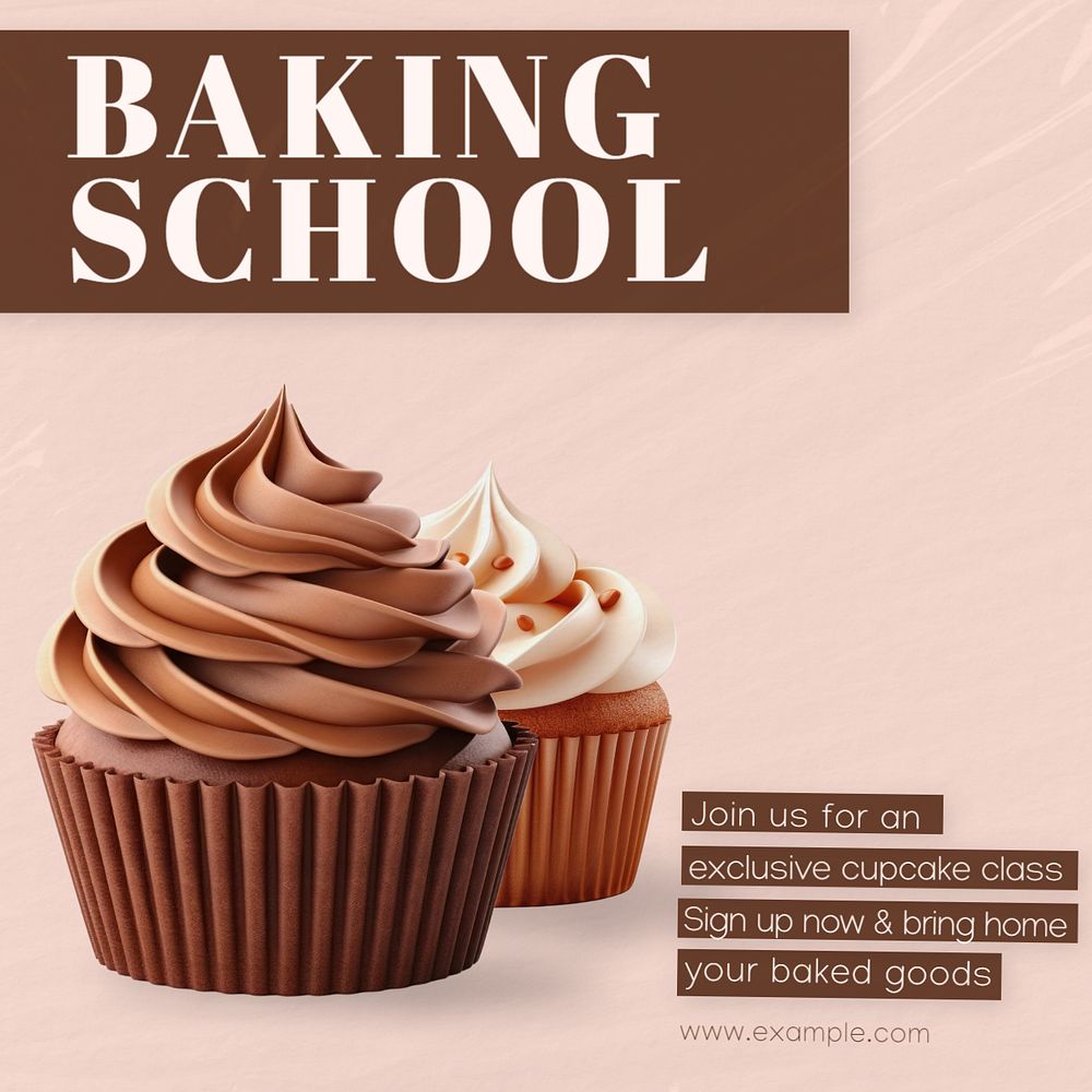 Baking school Instagram post template, editable text