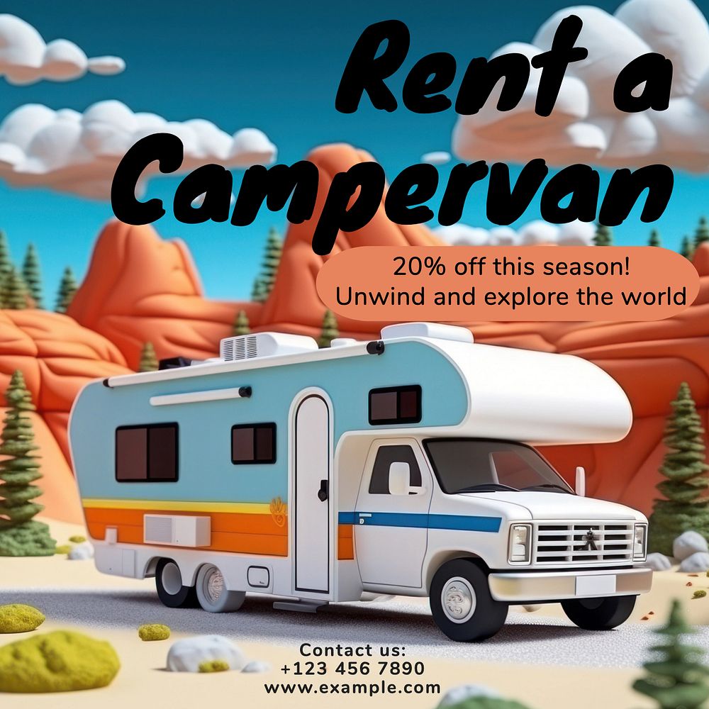 Campervan rental Instagram post template, editable text