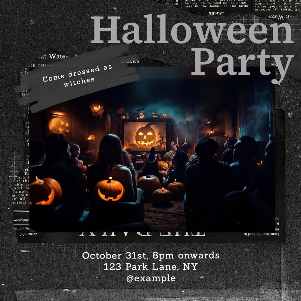 Halloween party witches Instagram post template, editable text