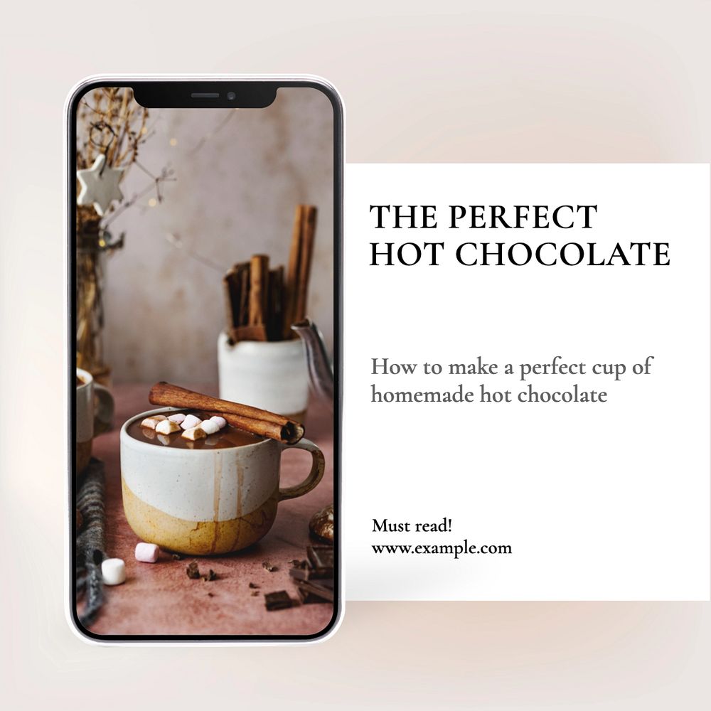 Hot chocolate Instagram post template, editable text