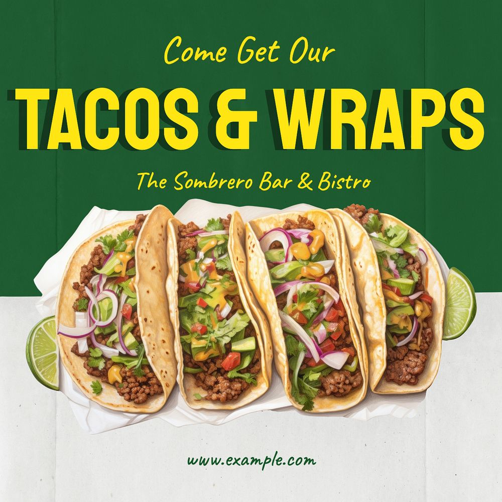 Tacos & wraps Instagram post template, editable text