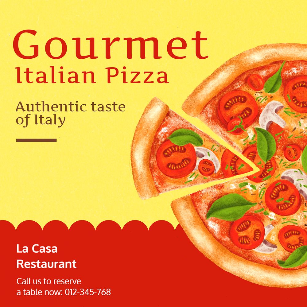 Gourmet Italian pizza Instagram post template, editable text